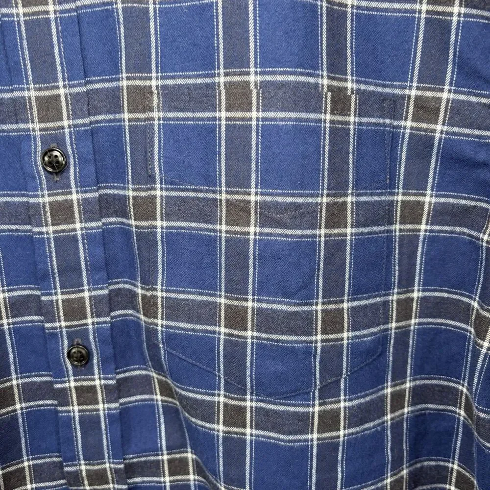 Banana Republic Luxe Flannel Slim Fit Button Down Shirt Mens Blue Black Plaid